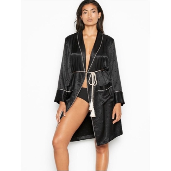 Victoria's Secret Black Tassel Tie Satin Robe - Picture 2 of 13